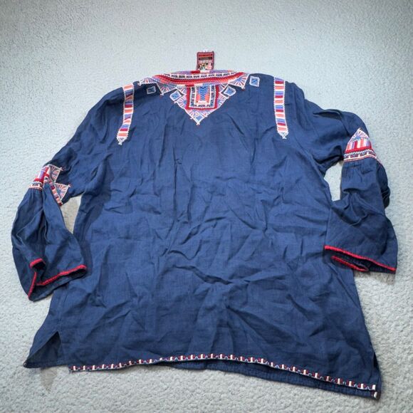 Johnny Was Blouse Womens Small Blue Embroidered Peasant Top Boho Ethnic Bib - Picture 2 of 15